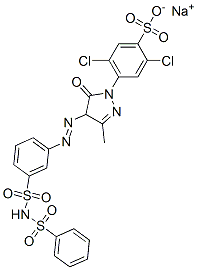 2,5-dichloro-4-[4,5-dihydro-3-methyl-5-oxo-4-[[3-[[(phenylsulphonyl)amino]sulphonyl]phenyl]azo]-1H-pyrazol-1-yl]benzenesulphonic acid, sodium salt Struktur