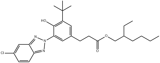 3-[3-tert-ブチル-5-(5-クロロ-2H-ベンゾトリアゾール-2-イル)-4-ヒドロキシフェニル]プロピオン酸2-エチルヘキシル 化学構造式