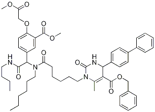 5-PyriMidinecarboxylic acid, 4-[1,1'-biphenyl]-4-yl-1-[6-[[2-(butylaMino)-1-[3-(Methoxycarbonyl)-4-(2-Methoxy-2-oxoethoxy)phenyl]-2-oxoethyl]hexylaMino]-6-oxohexyl]-1,2,3,4-tetrahydro-6-Methyl-2-oxo-, phenylMethyl ester Struktur