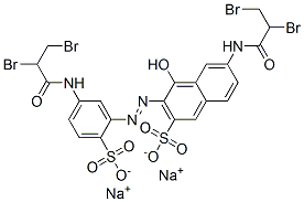 2-Naphthalenesulfonic acid, 6-(2,3-dibromo-1-oxopropyl)amino-3-5-(2,3-dibromo-1-oxopropyl)amino-2-sulfophenylazo-4-hydroxy-, disodium salt Structure