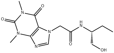 (+)-1,2,3,6-Tetrahydro-1,3-dimethyl-2,6-dioxo-N-(1-(hydroxymethyl)prop yl)purine-7-acetamide 结构式