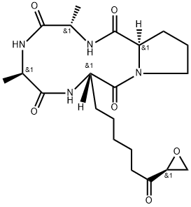 シクロ(D-Pro-L-Ala-D-Ala-6-(2-オキソ-2-オキシラニルエチル)-L-Nle-) 化学構造式