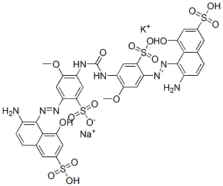 5,5′-[(カルボニルジイミノ)ビス[(5-メトキシ-2-スルホ-4,1-フェニレン)アゾ]]ビス[6-アミノ-4-ヒドロキシ-2-ナフタレンスルホン酸]/カリウム/ナトリウム 化学構造式