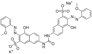 potassium sodium 7,7'-(carbonyldiimino)bis[4-hydroxy-3-[(2-methoxyphenyl)azo]naphthalene-2-sulphonate] Struktur