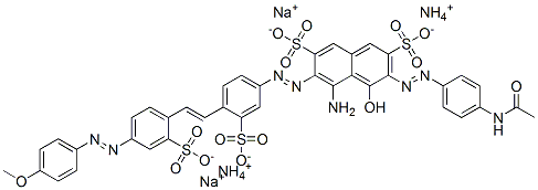 3-[[4-(acetamido)phenyl]azo]-5-amino-4-hydroxy-6-[[4-[2-[4-[(4-methoxyphenyl)azo]-2-sulphophenyl]vinyl]-3-sulphophenyl]azo]naphthalene-2,7-disulphonic acid, ammonium sodium salt Structure