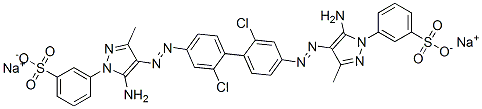 disodium 3,3'-[(2,2'-dichloro[1,1'-biphenyl]-4,4'-diyl)bis[azo(5-amino-3-methyl-1H-pyrazole-4,1-diyl)]]bis[benzenesulphonate] Struktur