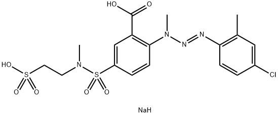 disodium 2-[3-(4-chloro-2-tolyl)-1-methyltriazen-2-yl]-5-[[methyl(2-sulphonatoethyl)amino]sulphonyl]benzoate Struktur