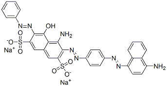 4-amino-3-[[4-[(4-amino-1-naphthyl)azo]phenyl]azo]-5-hydroxy-6-(phenylazo)naphthalene-2,7-disulphonic acid, sodium salt Struktur