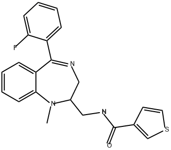 N-[[5-(2-fluorophenyl)-2,3-dihydro-1-methyl-1H-1,4-benzodiazepin-2-yl]methyl]thiophene-3-carboxamide Struktur