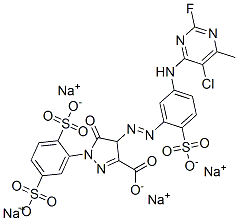4-[[5-[(5-chloro-2-fluoro-6-methyl-4-pyrimidinyl)amino]-2-sulphophenyl]azo]-1-(2,5-disulphophenyl)-4,5-dihydro-5-oxo-1H-pyrazole-3-carboxylic acid, sodium salt 结构式