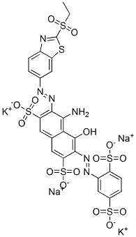 4-amino-6-[(2,5-disulphophenyl)azo]-3-[[2-(ethylsulphonyl)benzothiazol-6-yl]azo]-5-hydroxynaphthalene-2,7-disulphonic acid, potassium sodium salt  Struktur