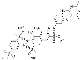 4-amino-3-[[4-[(5-chloro-2-fluoro-6-methyl-4-pyrimidinyl)amino]phenyl]azo]-6-[(2,5-disulphophenyl)azo]-5-hydroxynaphthalene-2,7-disulphonic acid, potassium sodium salt 结构式