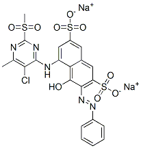 5-[[5-chloro-6-methyl-2-(methylsulphonyl)-4-pyrimidinyl]amino]-4-hydroxy-3-(phenylazo)naphthalene-2,7-disulphonic acid, sodium salt Structure