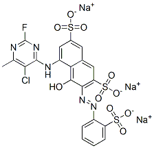 5-[(5-chloro-2-fluoro-6-methyl-4-pyrimidinyl)amino]-4-hydroxy-3-[(2-sulphophenyl)azo]naphthalene-2,7-disulphonic acid, sodium salt 结构式