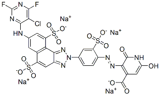 3-[[4-[7-[(5-chloro-2,6-difluoro-4-pyrimidinyl)amino]-5,9-disulpho-2H-naphtho[1,2-d]triazol-2-yl]-2-sulphophenyl]azo]-1,2-dihydro-6-hydroxy-2-oxoisonicotinic acid, sodium salt 结构式