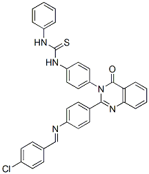 1-[4-[2-[4-[(4-chlorophenyl)methylideneamino]phenyl]-4-oxo-quinazolin- 3-yl]phenyl]-3-phenyl-thiourea 结构式