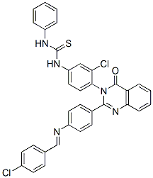 1-[3-chloro-4-[2-[4-[(4-chlorophenyl)methylideneamino]phenyl]-4-oxo-qu inazolin-3-yl]phenyl]-3-phenyl-thiourea 结构式