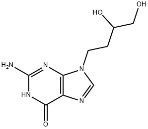 2-アミノ-9-(3,4-ジヒドロキシブチル)-1,9-ジヒドロ-6H-プリン-6-オン 化学構造式