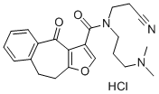 4H-Benzo(4,5)cyclohepta(1,2-b)furan-3-carboxamide, 9,10-dihydro-N-(2-c yanoethyl)-N-(3-(dimethylamino)propyl)-4-oxo-, monohydrochloride 结构式