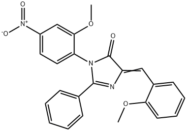 4H-Imidazol-4-one, 3,5-dihydro-3-(2-methoxy-4-nitrophenyl)-5-((2-metho xyphenyl)methylene)-2-phenyl- 结构式