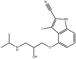 rac-4-[(R*)-3-[(1,1-ジメチルエチル)アミノ]-2-ヒドロキシプロポキシ]-3-ヨード-1H-インドール-2-カルボニトリル 化学構造式