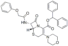 diphenylmethyl (6R-trans)-3-morpholino-8-oxo-7-(phenoxyacetamido)-5-thia-1-azabicyclo[4.2.0]oct-2-ene-2-carboxylate 结构式