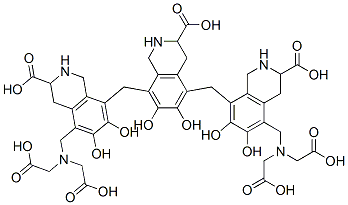 5,8-ビス[[[5-[[ビス(カルボキシメチル)アミノ]メチル]-3-カルボキシ-1,2,3,4-テトラヒドロ-6,7-ジヒドロキシイソキノリン]-8-イル]メチル]-1,2,3,4-テトラヒドロ-6,7-ジヒドロキシ-3-イソキノリンカルボン酸 化学構造式
