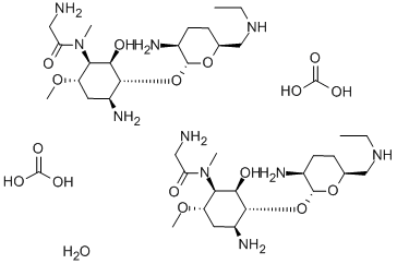 4-Amino-1-[(aminoacetyl)methylamino]-3-O-[2-amino-2,3,4,6-tetradeoxy-6-(ethylamino)-α-D-erythro-hexopyranosyl]-1,4,5-trideoxy-6-O-methyl-L-chiro-inositol Struktur