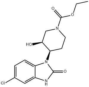 rel-(3S*)-4α*-[(5-クロロ-2,3-ジヒドロ-2-オキソ-1H-ベンゾイミダゾール)-1-イル]-3α*-ヒドロキシ-1-ピペリジンカルボン酸エチル 化学構造式