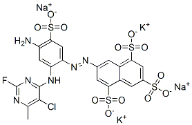 7-[[4-amino-2-[(5-chloro-2-fluoro-6-methyl-4-pyrimidinyl)amino]-5-sulphophenyl]azo]naphthalene-1,3,5-trisulphonic acid, potassium sodium salt 结构式
