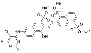 2-[[6-[(5-氯-2,6-二氟-4-嘧啶基)氨基]-1-羟基-3-磺基-2-萘基]偶氮基]萘-1,5-二磺酸钠盐 结构式