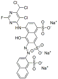 4-[[5-クロロ-6-(ジクロロメチル)-2-フルオロピリミジン-4-イル]アミノ]-5-ヒドロキシ-6-[(1-スルホナフタレン-2-イル)アゾ]-1,7-ナフタレンジスルホン酸/ナトリウム 化学構造式