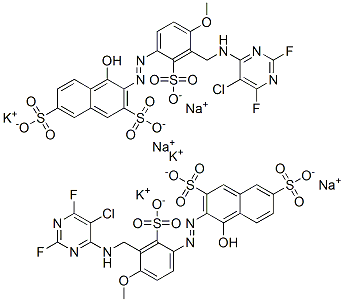 3-[[3-[[(5-chloro-2,6-difluoro-4-pyrimidinyl)amino]methyl]-4-methoxy-2-sulphophenyl]azo]-4-hydroxynaphthalene-2,7-disulphonic acid, potassium sodium salt  Struktur