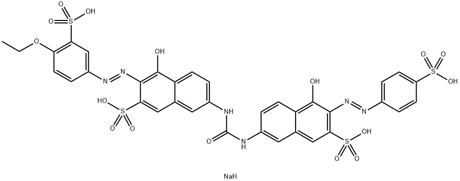 3-[(4-エトキシ-3-スルホフェニル)アゾ]-4-ヒドロキシ-7-[[[[5-ヒドロキシ-7-スルホ-6-[(4-スルホフェニル)アゾ]ナフタレン-2-イル]アミノ]カルボニル]アミノ]-2-ナフタレンスルホン酸テトラナトリウム 化学構造式