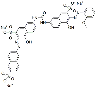 4-hydroxy-7-[[[[5-hydroxy-6-[(2-methoxyphenyl)azo]-7-sulpho-2-naphthyl]amino]carbonyl]amino]-3-[(6-sulpho-2-naphthyl)azo]naphthalene-2-sulphonic acid, sodium salt 结构式