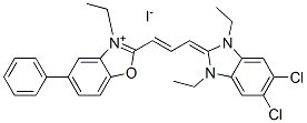 2-[3-[(5,6-ジクロロ-1,3-ジエチル-1,3-ジヒドロ-2H-ベンゾイミダゾール)-2-イリデン]-1-プロペニル]-3-エチル-5-フェニルベンゾオキサゾール-3-イウム・ヨージド 化学構造式