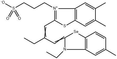 2-[2-[(3-ethyl-5-methylbenzoselenazol-2(3H)-ylidene)methyl]but-1-enyl]-5,6-dimethyl-3-(3-sulphonatopropyl)benzothiazolium 结构式