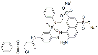 6-amino-5-[[4-[[3-chloro-1-oxo-3-(phenylsulphonyl)propyl]amino]-2-[(ethylphenylamino)sulphonyl]phenyl]azo]naphthalene-1,3-disulphonic acid, sodium salt 结构式
