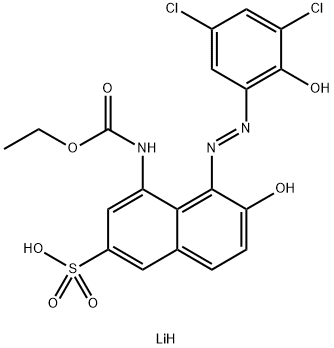 lithium 5-[(3,5-dichloro-2-hydroxyphenyl)azo]-4-[(ethoxycarbonyl)amino]-6-hydroxynaphthalene-2-sulphonate Struktur