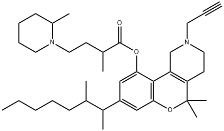 α,2-ジメチルブタン酸8-(1,2-ジメチルヘプチル)-1,3,4,5-テトラヒドロ-5,5-ジメチル-2-(2-プロピニル)-2H-[1]ベンゾピラノ[4,3-c]ピリジン-10-イル 化学構造式