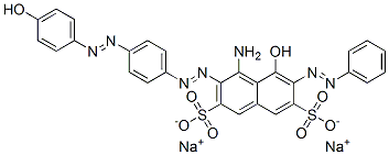 disodium 4-amino-5-hydroxy-3-[[4-[(4-hydroxyphenyl)azo]phenyl]azo]-6-(phenylazo)naphthalene-2,7-disulphonate Struktur