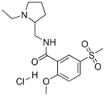 N-[(1-ethyl-2-pyrrolidinyl)methyl]-2-methoxy-5-(methylsulphonyl)benzamide monohydrochloride Struktur