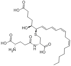 S-[N-[(1R,2E,4E,6Z,9Z)-1-[(S)-4-カルボキシ-1-ヒドロキシブチル]-2,4,6,9-ペンタデカテトラエン-1-イル]-L-γ-グルタミル]-L-システイン 化学構造式