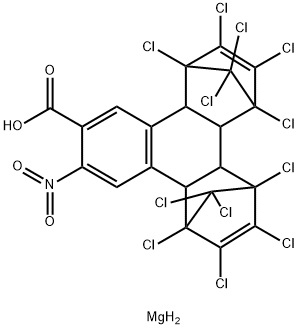 ビス(1,2,3,4,5,6,7,8,13,13,14,14-ドデカクロロ-11-ニトロ-1,4,4a,4b,5,8,8a,12b-オクタヒドロ-1,4:5,8-ジメタノトリフェニレン-10-カルボン酸)マグネシウム 化学構造式