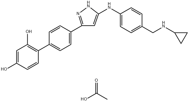 4'-[5-[[3-[(Cyclopropylamino)methyl]phenyl]amino]-1H-pyrazol-3-yl]-[1,1'-biphenyl]-2,4-dioldihydrochloride Structure