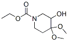 3-ヒドロキシ-4,4-ジメトキシ-1-ピペリジンカルボン酸エチル 化学構造式