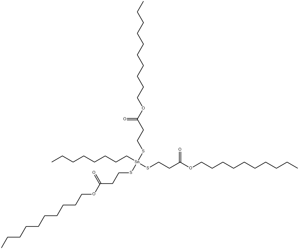5-[(3-デシルオキシ-3-オキソプロピル)チオ]-5-オクチル-4,6-ジチア-5-スタンナノナン二酸ジデシル 化学構造式
