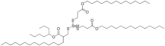 5-オクチル-5-[(3-オキソ-3-テトラデシルオキシプロピル)チオ]-4,6-ジチア-5-スタンナノナン二酸ジテトラデシル 化学構造式