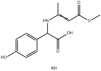 4-ヒドロキシ-α-[(3-メトキシ-1-メチル-3-オキソ-1-プロペニル)アミノ]ベンゼン酢酸カリウム 化学構造式