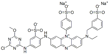 dihydrogen 3-[[4-[(4-chloro-6-methoxy-1,3,5-triazin-2-yl)amino]-2-sulphonatophenyl]amino]-7-[ethyl[(3-sulphonatophenyl)methyl]amino]-5-(4-sulphonatophenyl)phenazinium, disodium salt 结构式